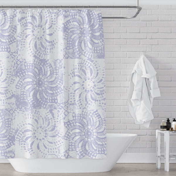 Periwinkle and White Lace Mandala Shower Curtain - Metro Shower Curtains
