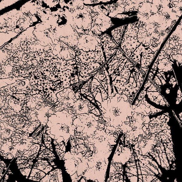 Tree in Bloom / Cherry Blossom Woodblock-Style Art Print in Soft Pink and Black Shower Curtain - Metro Shower Curtains