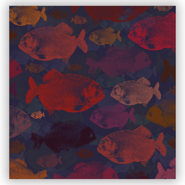 Red Piranha Shower Curtain / Reds & Navy Blue - Metro Shower Curtains
