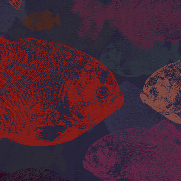 Red Piranha Shower Curtain / Reds & Navy Blue - Metro Shower Curtains