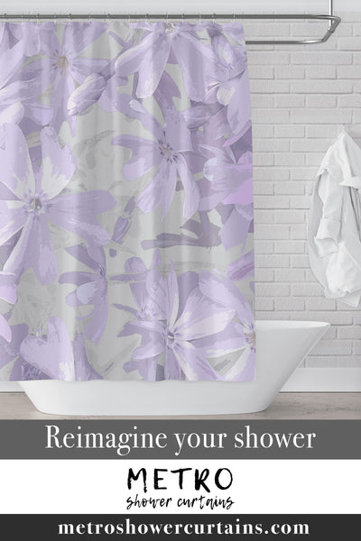 Light Purple & Gray Flower Art Print Shower Curtain