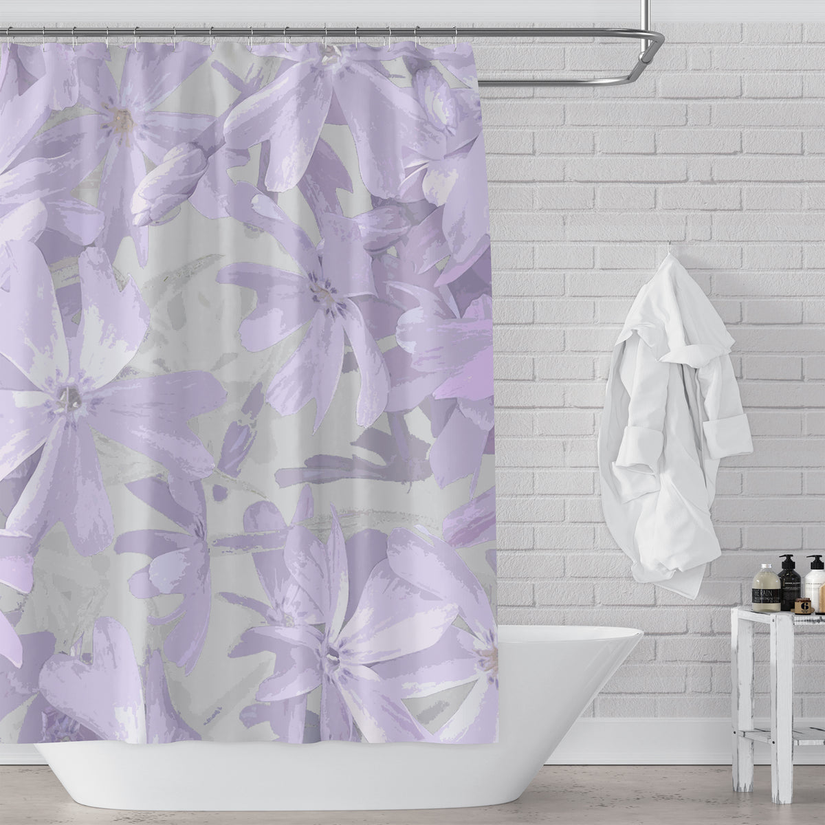 lavender flower shower curtain Light Purple & Gray Flower Art Print Shower Curtain