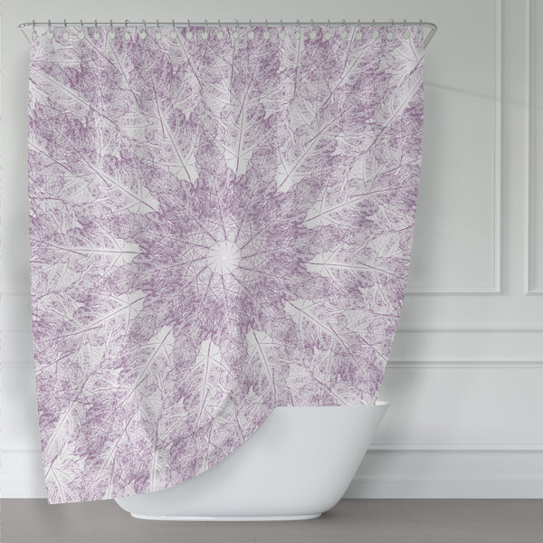 Light Purple on White Leaf Prints in A Contemporary Starburst Mandala Shower Curtain - Metro Shower Curtains