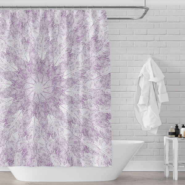 Light Purple on White Leaf Prints in A Contemporary Starburst Mandala Shower Curtain - Metro Shower Curtains