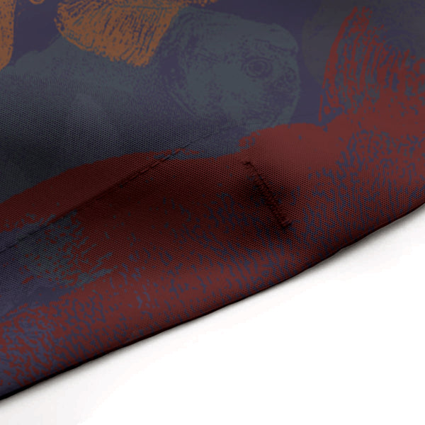 Red Piranha Shower Curtain / Reds & Navy Blue - Metro Shower Curtains