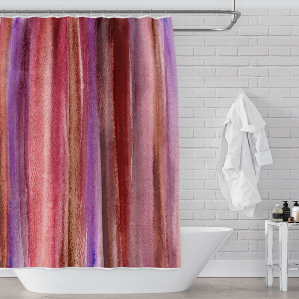Burgundy Watercolor Stripes Abstract Art Shower Curtain - Metro Shower Curtains