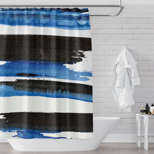 Royal Blue and Black Watercolor Shower Curtain