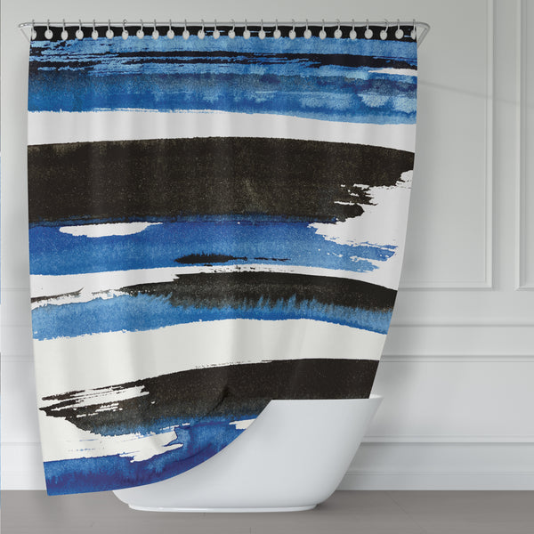 Royal Blue and Black Watercolor Shower Curtain