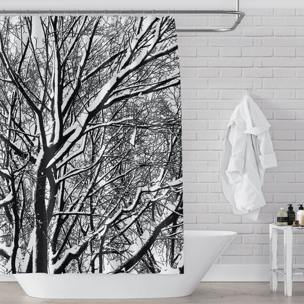Black and White Trees in Winter Shower Curtain
