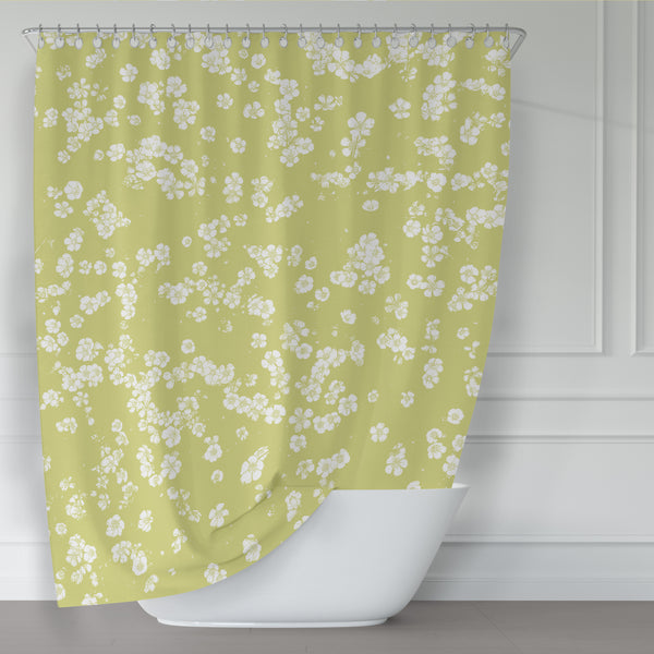 Retro Spring Green Wildflower Meadow Shower Curtain - Metro Shower Curtains