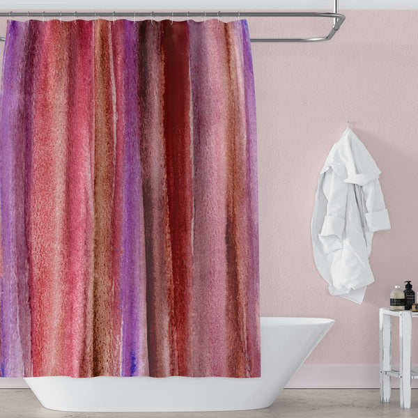 Burgundy Watercolor Stripes Abstract Art Shower Curtain - Metro Shower Curtains