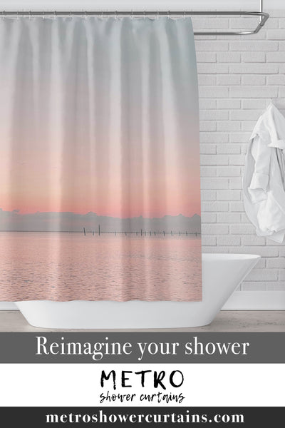 Pink Beach Sunset Scene Shower Curtain