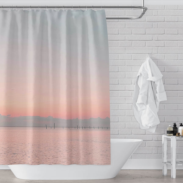 Pink Beach Sunset Scene Shower Curtain