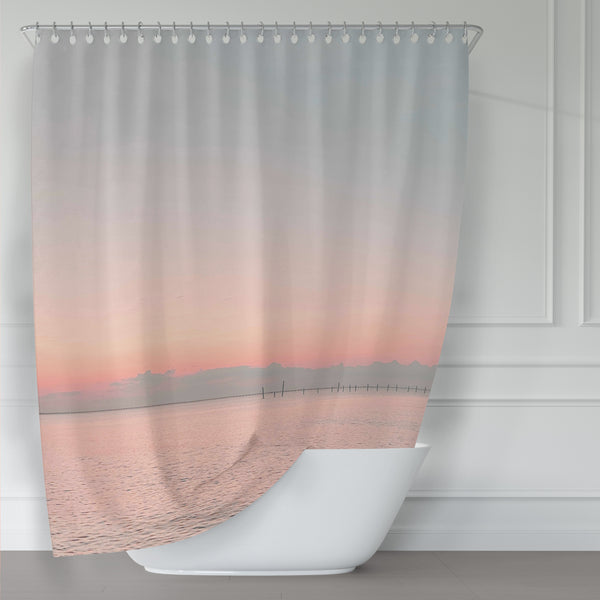Pink Beach Sunset Scene Shower Curtain