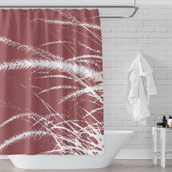 Brick Red & White Pampas Grass Print Shower Curtain - Metro Shower Curtains