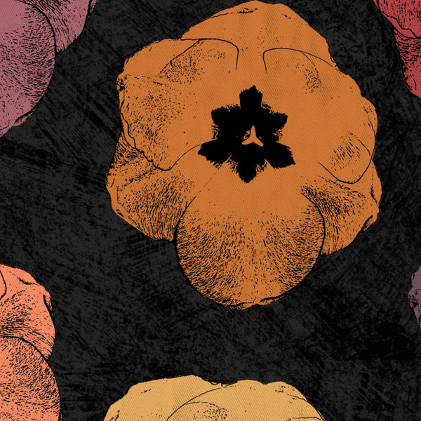 Floral Earth Tones: Poster-Style Tulips in Warm Shades of Orange and Red on Black Shower Curtain - Metro Shower Curtains