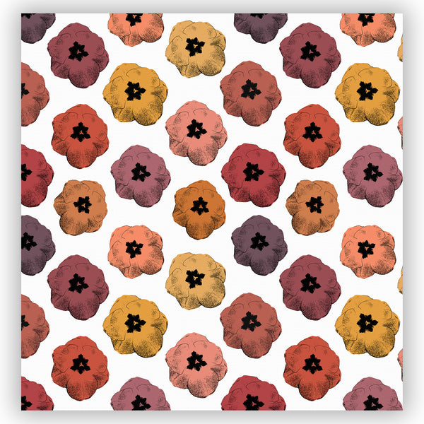 Retro Pop Art Tulip Print Shower Curtain in Reds, Oranges, Pinks, Yellows and Purples - Metro Shower Curtains