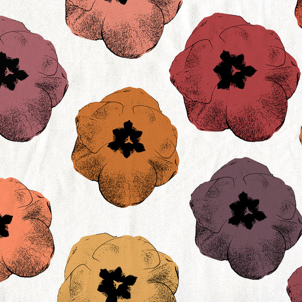 Retro Pop Art Tulip Print Shower Curtain in Reds, Oranges, Pinks, Yellows and Purples - Metro Shower Curtains