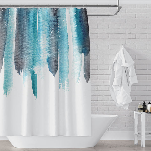 Turquoise and Gray Watercolor Rain Shower Curtain / Contemporary Design / Premium Fabric - Metro Shower Curtains