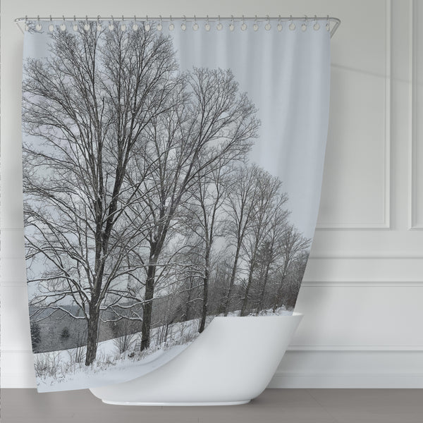 Snowy Vermont Farm & Forest Shower Curtain