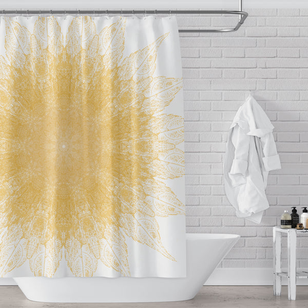 Yellow Leaves Mandala Print, Sunny Starburst Pattern Shower Curtain - Metro Shower Curtains