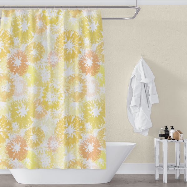 Sunny Yellow Lemon & Orange on White Citrus Print Shower Curtain - Metro Shower Curtains