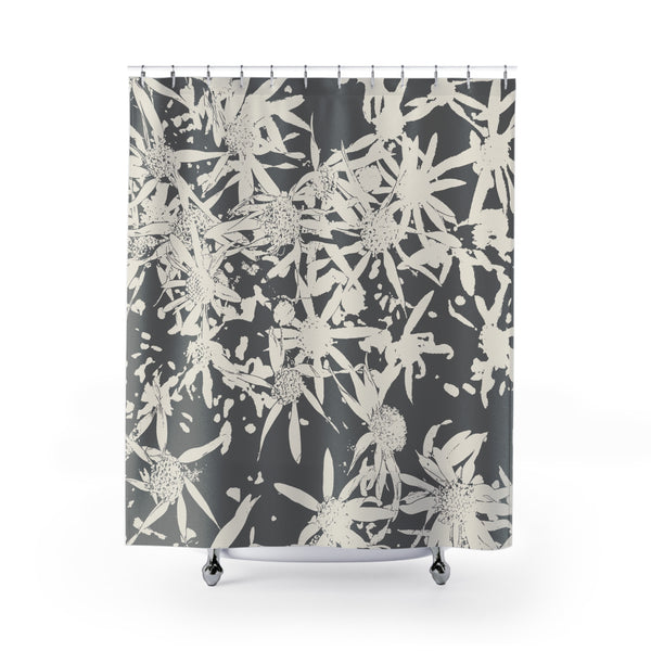 Sepia / Charcoal and Beige Asters Flower Shower Curtain