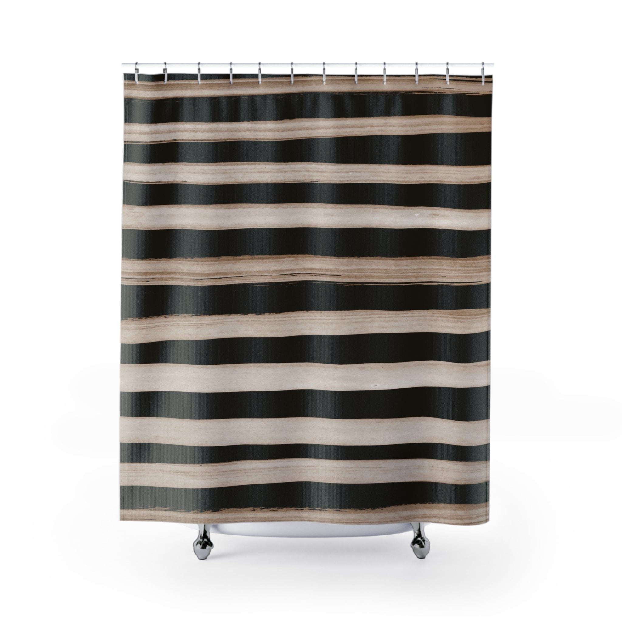 Natural Black and Wood Stripe Shower Curtain