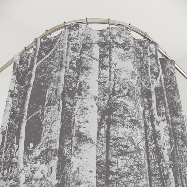 Birch Forest Warm Gray & White Shower Curtain