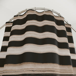 Natural Black and Wood Stripe Shower Curtain