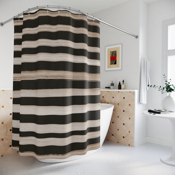 Natural Black and Wood Stripe Shower Curtain