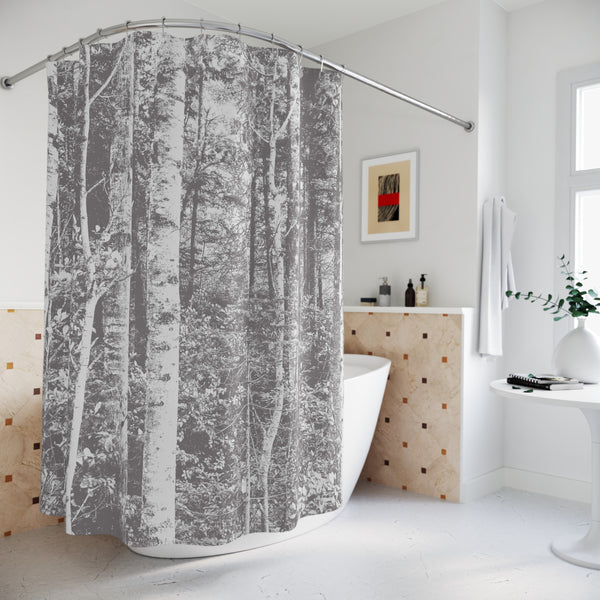 Birch Forest Warm Gray & White Shower Curtain