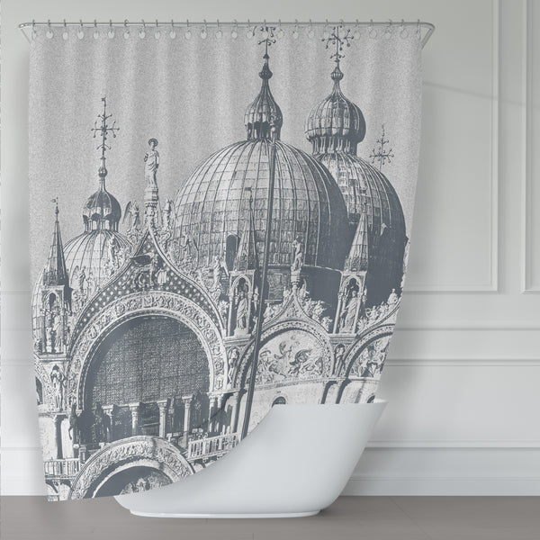 San Marco Venice Shower Curtain – Architectural Elegance in Monochrome Neutral Slate Gray & White