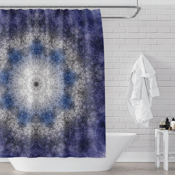 Dark Cobalt Blue and White Mandala Shower Curtain