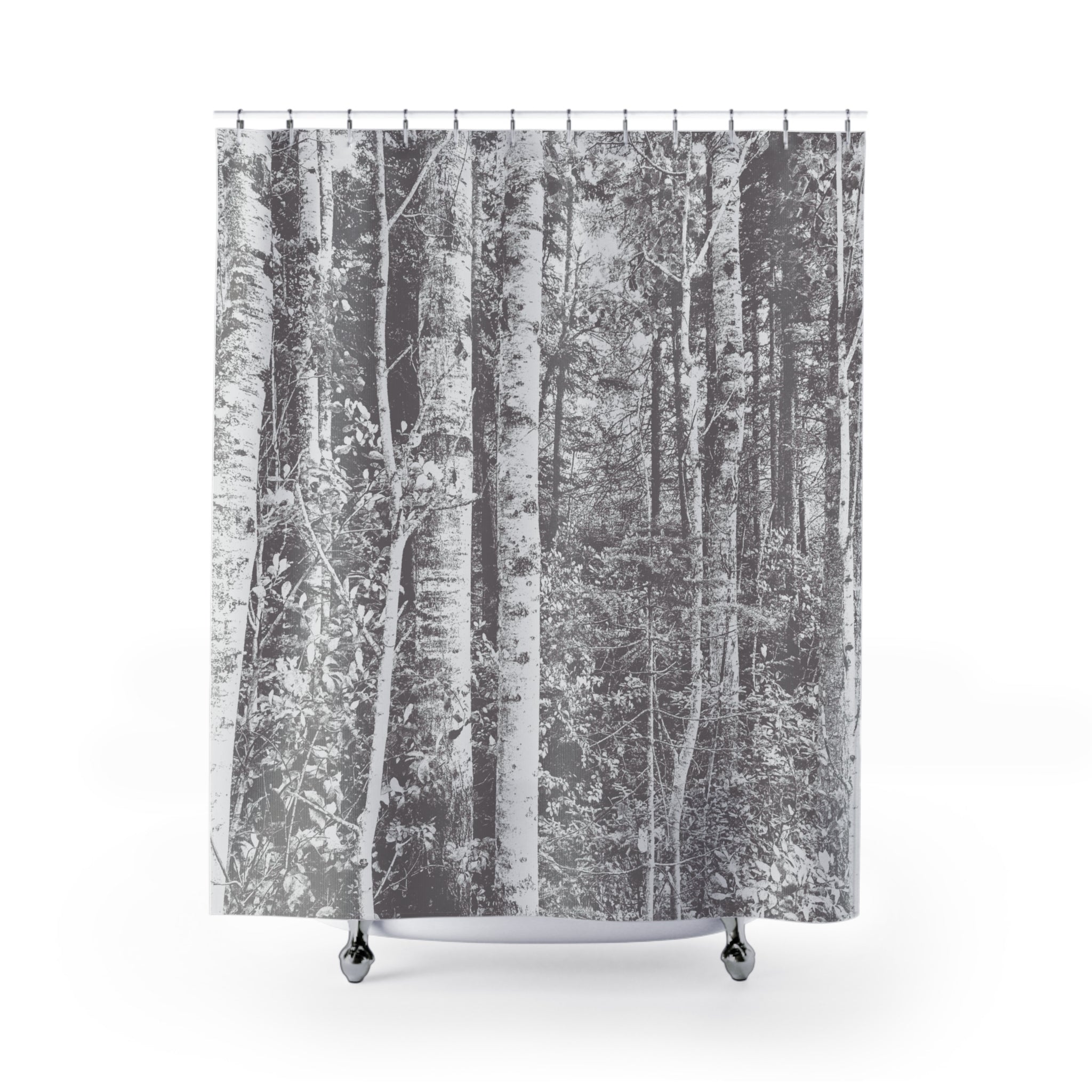 Birch Forest Warm Gray & White Shower Curtain