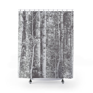 Birch Forest Warm Gray & White Shower Curtain