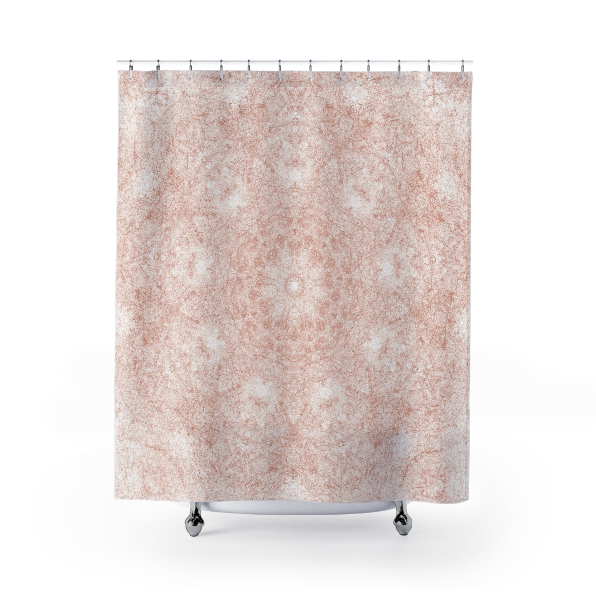 Terra Cotta on White Soft Mandala Print Fabric Shower Curtain for Earthy Boho Bathroom