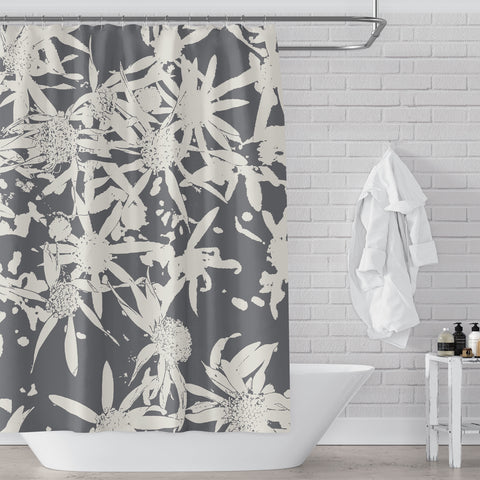 Sepia / Charcoal and Beige Asters Flower Shower Curtain