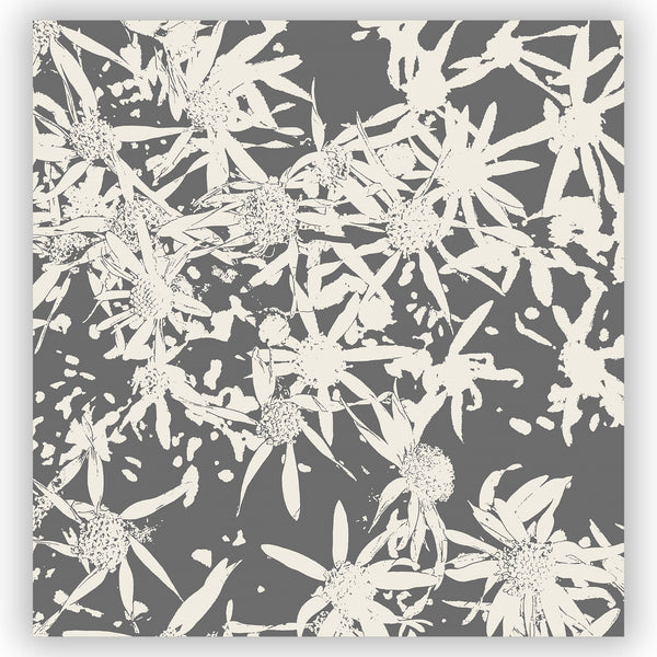 Sepia / Charcoal and Beige Asters Flower Shower Curtain