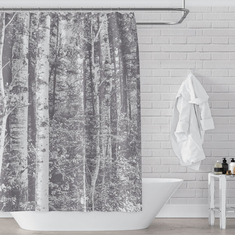 Birch Forest Warm Gray & White Shower Curtain