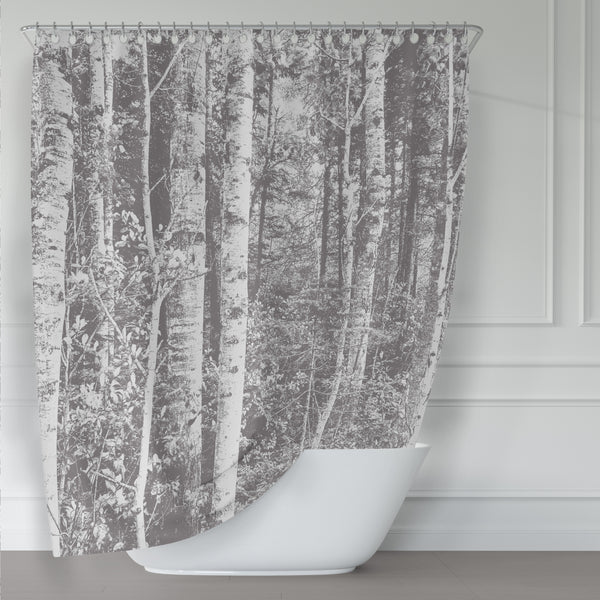 Birch Forest Warm Gray & White Shower Curtain