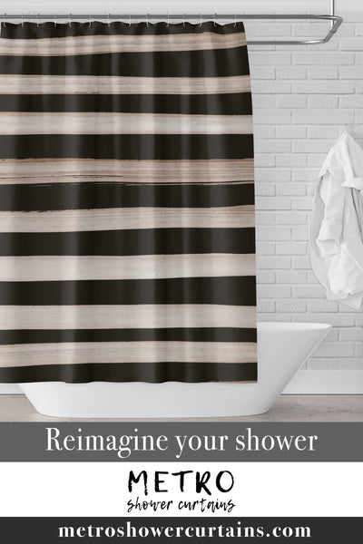 Natural Black and Wood Stripe Shower Curtain