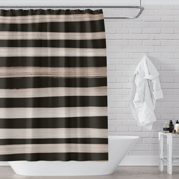 Natural Black and Wood Stripe Shower Curtain