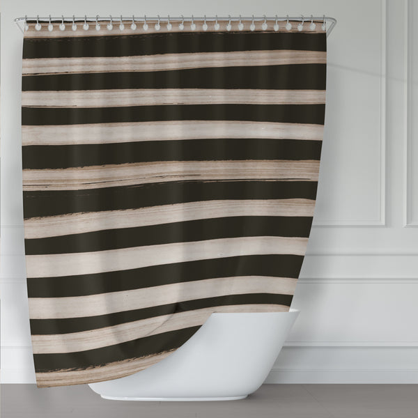 Natural Black and Wood Stripe Shower Curtain