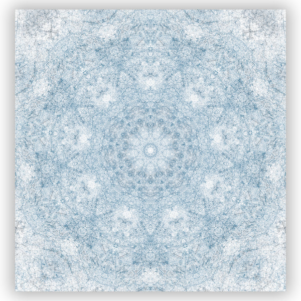 Blue and White Textured Mandala Pattern Shower Curtain for a Clean Rustic Bathroom