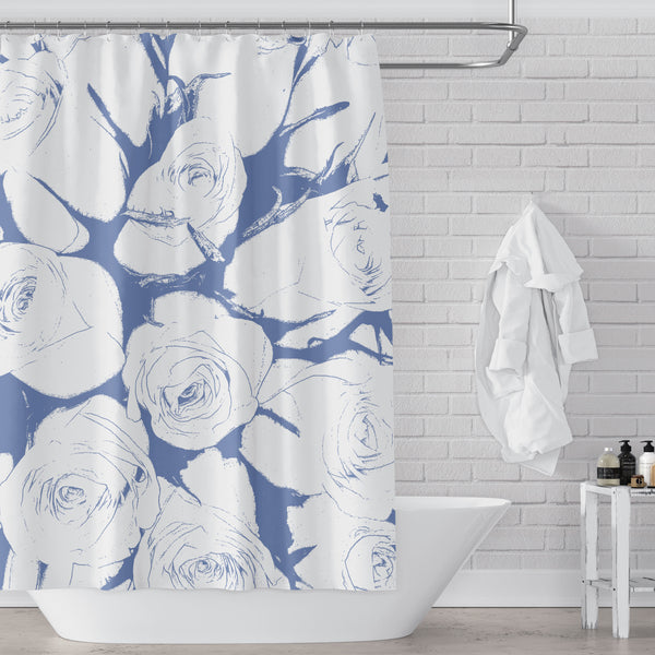 Bouquet of Roses in Blue and White, Large-Scale Art Print Shower Curtain
