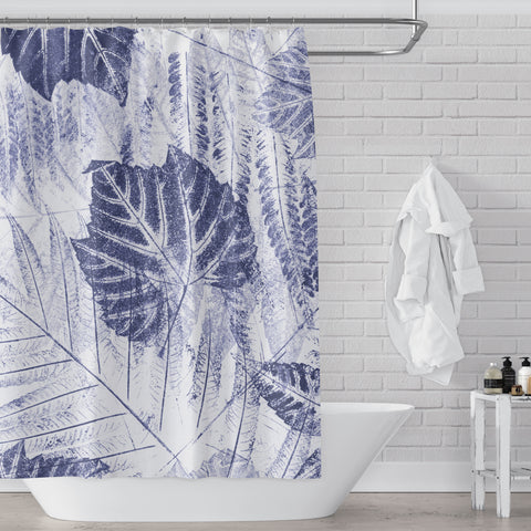 Blue Woodland Jungle Leaves (of New England) Eco Print Shower Curtain