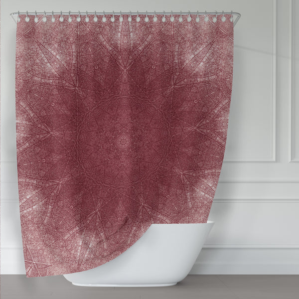 Burgundy Red Wine Mandala Shower Printed Fabric Curtain