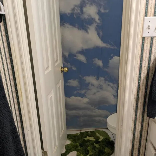 Clouds on a Summer Day Blue and White Fabric Shower Curtain