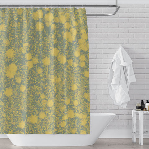 Green and Yellow Field of Dandelions Shower Curtain - Casual Retro Cottage Vibe